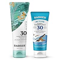 Badger SPF 30 Sunscreen Bundle - SPF 30 Active Mineral Sunscreen, SPF 30 Daily Mineral Sunscreen, Reef-Friendly Sunscreen with Zinc Oxide