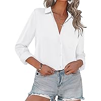 HOTOUCH Women Button Down Shirts with Pockets Long Sleeve Office Blouses Casual Business Tops Slim Fit Chiffon Shirts S-XXL
