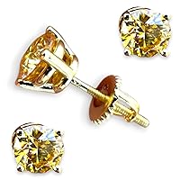 Yellow Canary Moissanite Stud Earrings Screw Back 3-8mm 0.2ct-8.0ct 14K Gold Plated S925 Sterling Silver Round Cut Yellow Color VVS1 Clarity Iced Moissanite Diamond Hypoallergenic Earrings for Women Girls Men