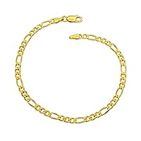 Women's Figaro Bracelet 925 Sterling Silver Gold-Plated 3.5 mm Wide Choice of Length 17 18 18.5 19 20 20.5 21 22 cm Figaro Chain Gold Bracelet