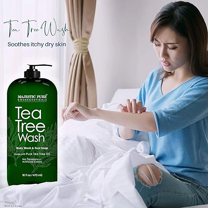 MAJESTIC PURE Tea Tree Body Wash - Formulated to Combat Dry, Flaky Skin - Soothes, Nourishes and Moisturizes Irritated, Chapped, Problem Skin Areas - (Packaging may Vary) -16 fl. oz.