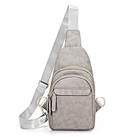 SUOSDEY Sling Leather Bag for Women Crossbody Purse, Fanny Packs Chest Bag with Adjustable Strap,gray
