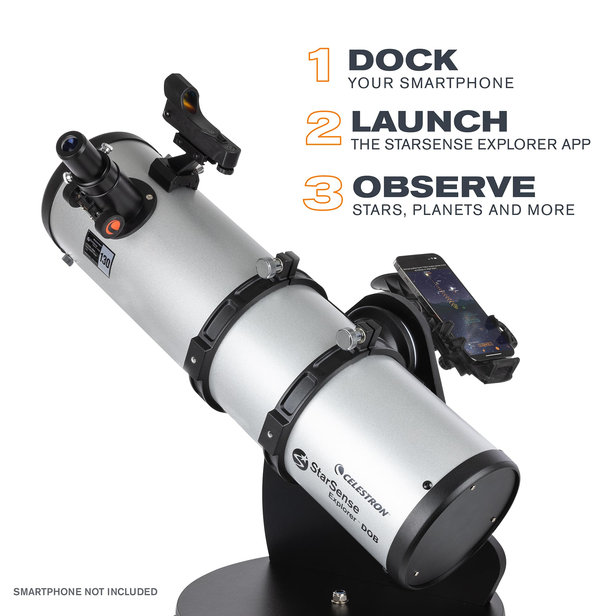 Celestron – StarSense Explorer 130mm Tabletop Dobsonian Smartphone App-Enabled Telescope – Works with StarSense App to Help You Find Nebulae, Planets & More – iPhone/Android Compatible