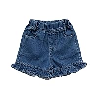 Girls Soccer Solid Color Ruffle Hem Denim Shorts Skirt with Pockets Summer Sundress Outfits Skirt Set Juniors