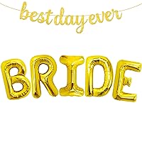 Giant, 40 Inch Gold Bride Balloons for Bride Decorations | Gold Glitter Best Day Ever Banner - 10 Feet, No DIY | Bride Balloon Gold for Bridal Shower | Gold Best Day Ever Sign for Gold Grad Party