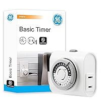 GE 24-Hour Indoor Basic Timer, 1 Polarized Outlet, Plug-In, Daily On/Off Cycle, 30 Minute Interval, for Lamps, Seasonal Appliances, and Portable Fans, 15119, 1 Pack
