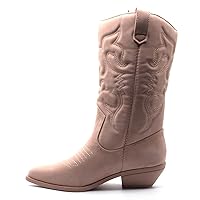 Jazamé Women's Tall Stitched Western Chunky Heel Pull On Cowboy Cowgirl Dress Boots