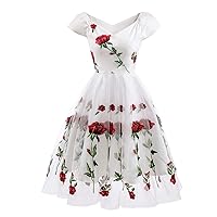 Women's Embroidered Rose Lace Ball Gown Cocktail Party Evening Dress Graduation Dress
