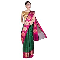 Chandrakala Sarees for Women Art Silk Resham Work Indian Traditional Sari with Unstitched Blousepiece, Green (1405GRE)