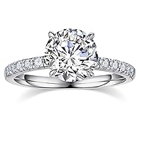 MOOSEA 2ct Moissanite Engagement Rings for Women, D Color VVS1 Clarity Lab Created Diamond Wedding Ring S925 Sterling Silver 14K White Gold Vermeil Moissanite Rings for Women Wife Girlfriend Gifts