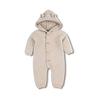 Newborn Infant Hooded Knit Romper Jumpsuit Unisex Baby Knitted Hooded Sweater Break-Khaki 18-24 Months