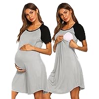 Ekouaer Nursing Gown 3 in 1 Delivery/Labor/Nursing Nightgown Women Maternity Hospital Gown Zipper Breastfeeding Sleepwear