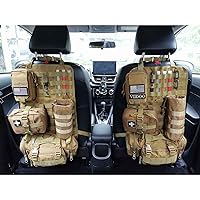 Molle Tactical Seat Back Organizer Panel with Pouches, Universal Fit For Vehicle Car, Khaki