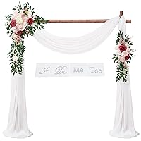 Artificial Wedding Arch Flowers Kit,2 PCS Dusty Rose&Burgundy Theme Floral Arrangement, 1 PCS White Fabric Drap, for Wedding Ceremony Bouquets and Reception Backdrop Decoration