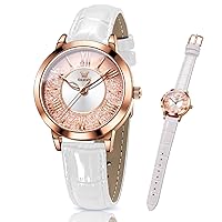 OLEVS Classic Leather Watches for Women, Business Dress Rhinestone Roman Numerals Ladies Watches, Waterproof Analog Quartz Womens Wrist Watches, Relojes para Mujer Pink, Red, White Leather Strap