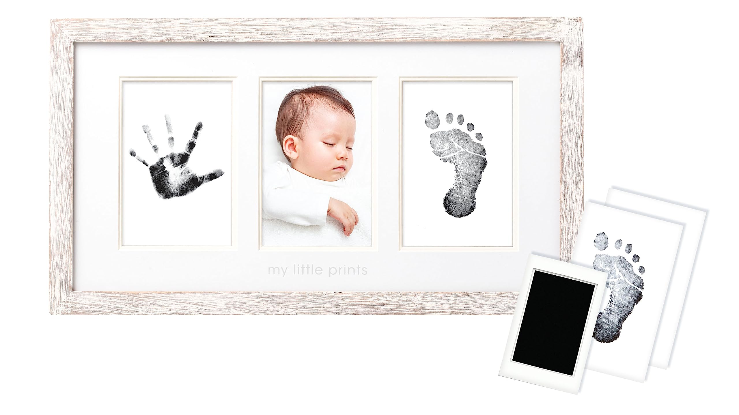 Pearhead My First Year Photo Moments Baby Picture Frame, Baby’s First Year Photo Frame, Newborn Handprint And Footprint Keepsake, Gender-Neutral Baby Milestone Nursery Décor, Distressed Wood