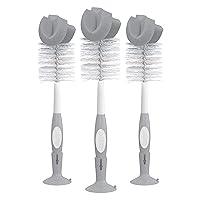 Dr. Brown's Reusable Sponge Baby Bottle Cleaning Brush Set with Suction Cup Stand, Scrubber and Nipple Cleaner, Gray, 3 Pack