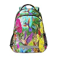 Hummingbird Flower Backpacks Travel Laptop Daypack School Book Bag for Men Women Teens Kids