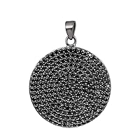 Round Disc Black Spinel Gemstone 925 Silver Pave Set Pendant
