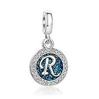 KunBead Jewelry Letter Charms Initial Dangle Alphabet Blue Love Crystal Beads for Charm Bracelets for Women