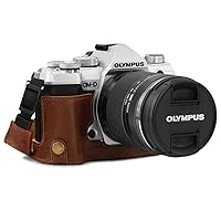 MegaGear MG1865 Ever Ready Genuine Leather Camera Half Case Compatible with Olympus OM-D E-M5 Mark III - Brown