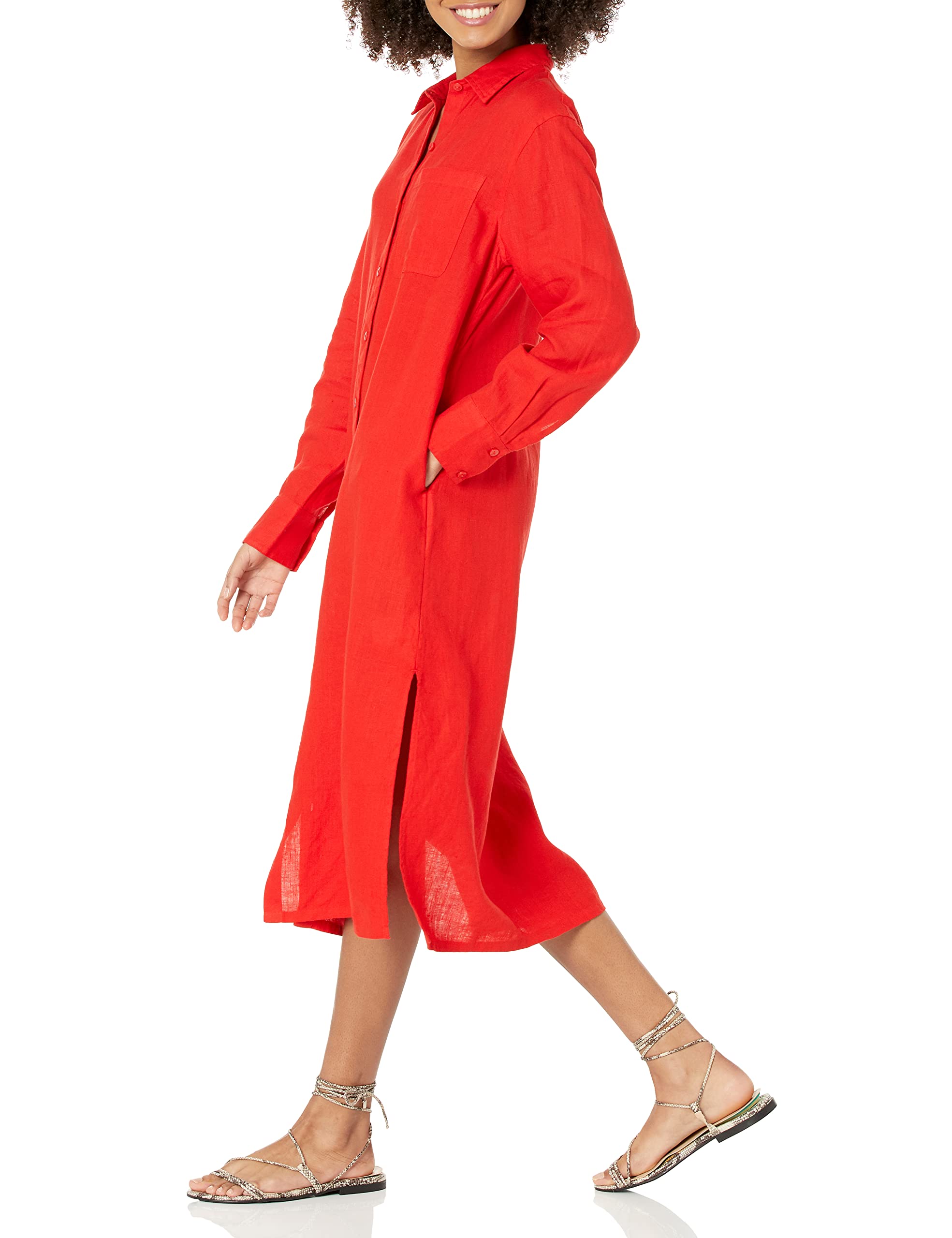 The Drop Women's Fiona Relaxed Linen Midi Shirt Dress