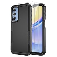 for Samsung Galaxy A15 5G Phone Case with [2 Pcs Screen Protector] [Shockproof] [Dropproof] [Military Grade Drop Tested] with Non-Slip Removable Heavy Duty Full Body Phone Case 6.5 Inch-Black