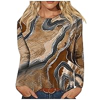 Long Sleeve Shirts For Women,Womens Vintage Marble Printed Round Neck Sweatshirt Loose Fit Soft Pullover Tops