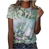 Going Out Tops for Women,Womens Casual Gradient Print Tops Crewneck Short Sleeve T Shirts Summer Loose Fit Shirts