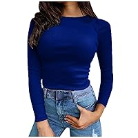 Women's Crew Neck Slim Fitted Tops Ribbed Long Sleeve T-Shirts Fall Casual Basic Sexy Bodycon Tee Shirts