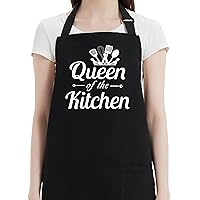 Funny Cooking Aprons for Women - Queen of the Kitchen Apron - Women’s Funny Chef Baking Grilling BBQ Aprons with 2 Pockets - Birthday Mother’s Day Christmas Gifts for Mom, Wife, Her
