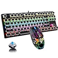 Retro Typewriter Keyboard and Mouse Combo,Black Mechanical Keyboard Blue Switch with 9 True RGB Backlight Modes, Cool Light Up Keyboard and Mouse for Gaming,Work,Mac,PC,Windows