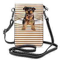 Yorkshire Terrier Women Small Messenger Bag, Leather Phone Bag Adjustable Shoulder Strap Phone Wallet