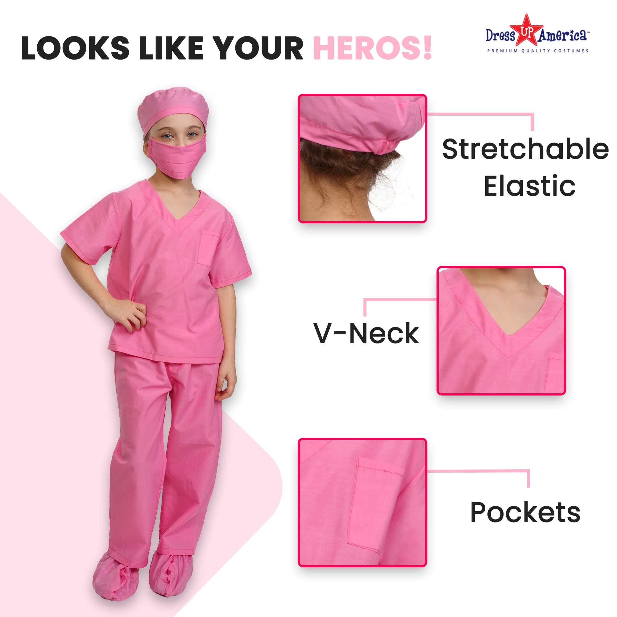 Dress Up America Doctor Scrubs For Kids - Pink Doctor And Nurse Costume For Children