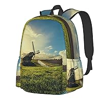 black windmill on the prairie Printed Casual Daypack with side mesh pockets Laptop Backpack Travel Rucksack for Men Women