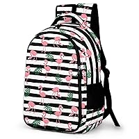 Pink Flamingo Birds and Tropical Leaves Laptop Backpack Durable Computer Shoulder Bag Business Work Bag Camping Travel Daypack