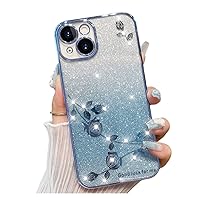 Gradient Glitter Rose Flower Phone Case for Samsung Galaxy A73 A53 A33 A32 A42 A52 A82 5G Soft Silicone Shiny Shell Precise Hole Lens Protection Bling Back Cover(Blue,A52 5G)