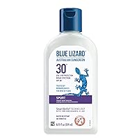 BLUE LIZARD Sport Mineral Sunscreen with Zinc Oxide, SPF 30+, Water/Sweat Resistant, UVA/UVB Protection with Smart Bottle Technology - Fragrance Free, Unscented, 8.75