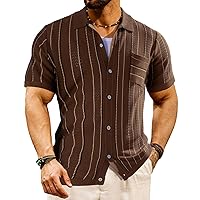 PJ PAUL JONES Mens Stripe Polo Shirt Vintage Lapel Collar Knit Shirt Casual Short Sleeve Button Down Shirt
