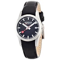 Mondaine SBB Elegant Wrist Watch (A629.30341.14SBB) Swiss Made, Black Leather Strap, Stainless Steel Case, Night Glow Effect