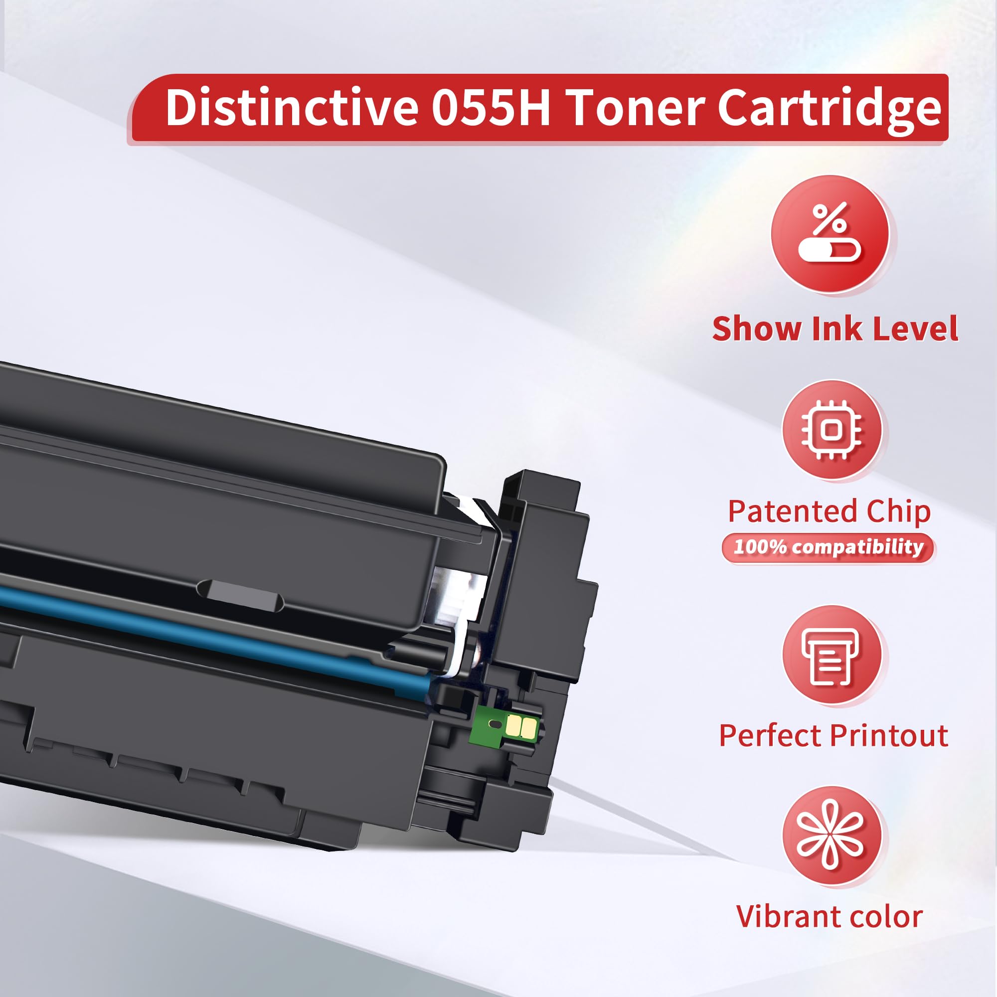 (Show Ink Level) 055 Toner Cartridge Set 055H High Capacity | Works with Canon Color ImageCLASS MF743Cdw Toner Cartridge,Canon Color ImageCLASS MF741Cdw,MF745Cdw,MF746Cdw,LBP664Cdw,LBP663Cdw Printer