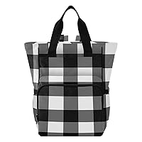Black White Buffalo Plaid Diaper Bag Backpack for Women Men Large Capacity Baby Changing Totes with Three Pockets Multifunction Travel Back Pack for Playing Shopping Travelling