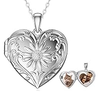 Sunflower/Rose White Locket Necklace That Holds Pictures Photo Personalized Sterling Silver/Real White Gold Locket With Solid Gold Chain Gift