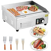 22-Inch Commercial Electric Grill 1600W Electric Countertop Grill Non-Stick Electric Grill Plate 110V Teppanyaki Flat Grill Stainless Steel Adjustable Temperature Control 122°F-572°F (with plug)