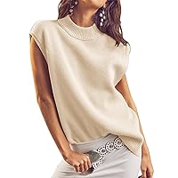 Flygo 𝟮𝟬𝟮𝟰 Womens Cap Sleeve Sweater Vest Mock Neck Ribbed Knit Pullover Sweaters Jumper Tank Tops(Apricot-S)