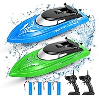 2-Pack RC Boats for Pools and Lakes - High-Speed 10km/H, 2.4GHz Remote Control Boats for Kids and Adults, 4 Rechargeable Batteries Included