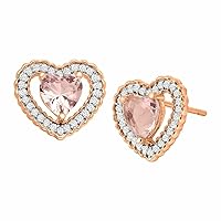 Dazzle Touch 3.00 Ct Heart Shape Morganite & Diamond Push Back Stud Earrings 14K Rose Gold Plated