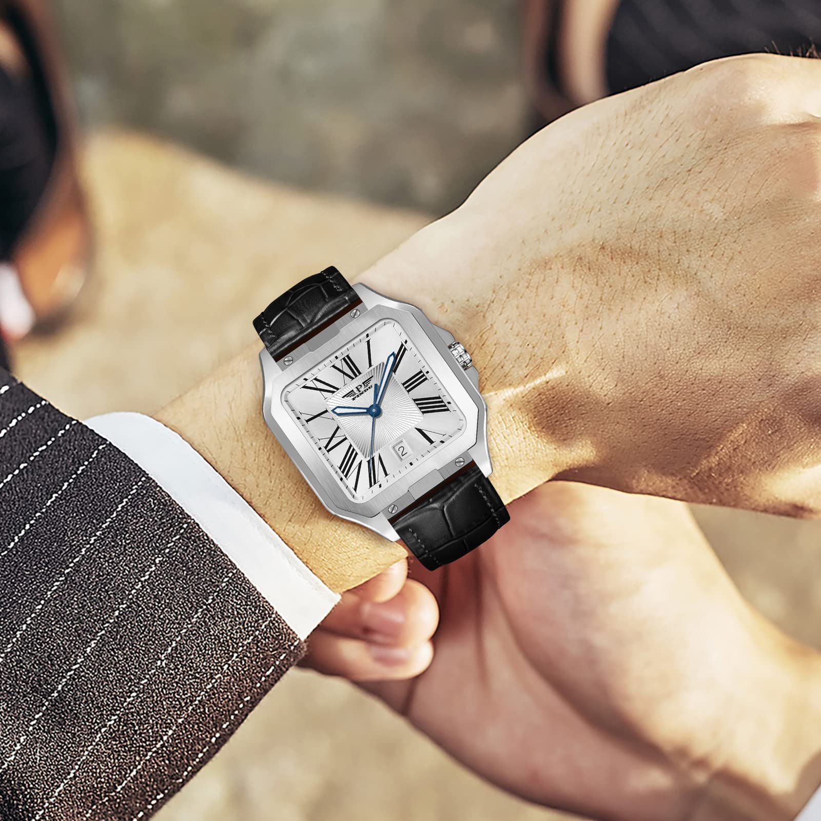 GLENAW Pindu, automatische quadratische Uhren für Herren, Tank-Luxus, Business-Herrenuhr, mechanische Uhr mit automatischem Kalenderfenster