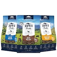 Bundle of ZIWI Peak Air-Dried Dog Food – All Natural, High Protein, Grain Free and Limited Ingredient with Superfoods (Beef, 1.0 lb + Lamb, 1.0 lb + Chicken, 1.0 lb)