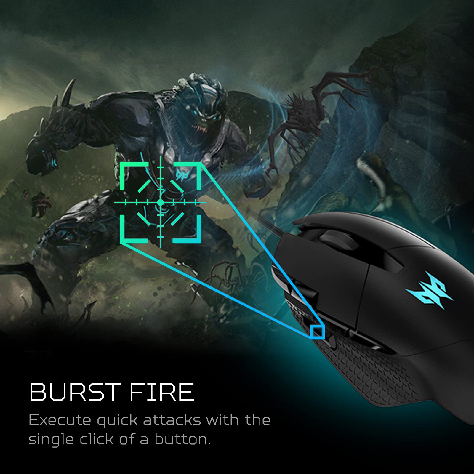 Acer Predator Cestus 315 Gaming Mouse with PixArt Sensor, Adjustable DPI & 8 Buttons Including Burst Fire